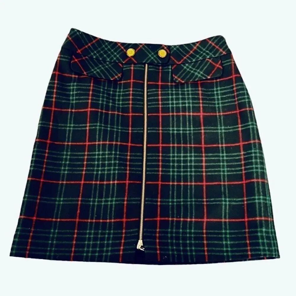 J. McLaughlin Navy Green Plaid Wool Skirt size 8
